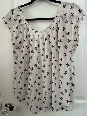 Lauren Conrad White Black Bow Print Tie Back Blouse Women’s Medium